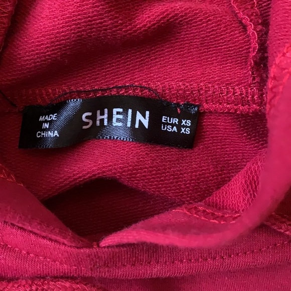 Shein Red Hoodie Sweatshirt with Yellow Rose Embroidery - Picture 3 of 5